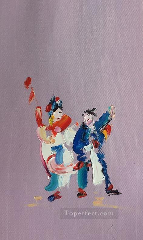 Chinese Opera by Palette Knife 3 Oil Paintings